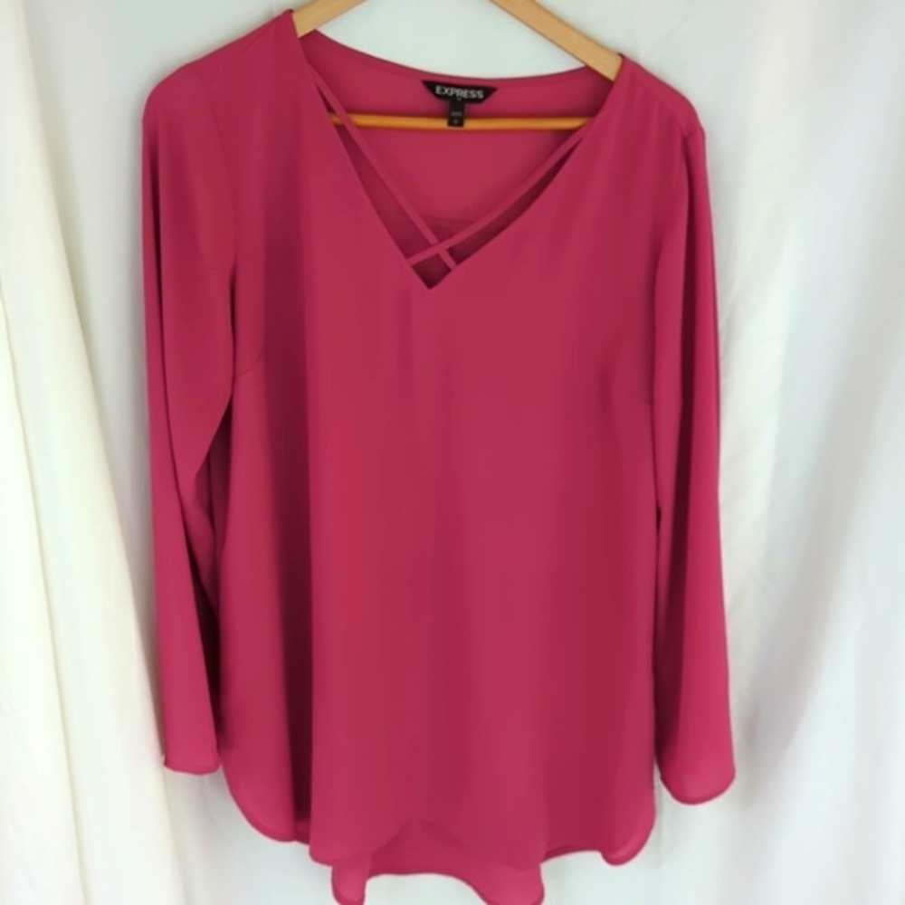 Large pink cross front blouse Express comfy feel, elegant look